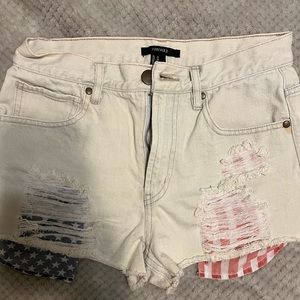 Forever21 American Flag Designed Pocket Lining Light Bleached Wash Jean Shorts